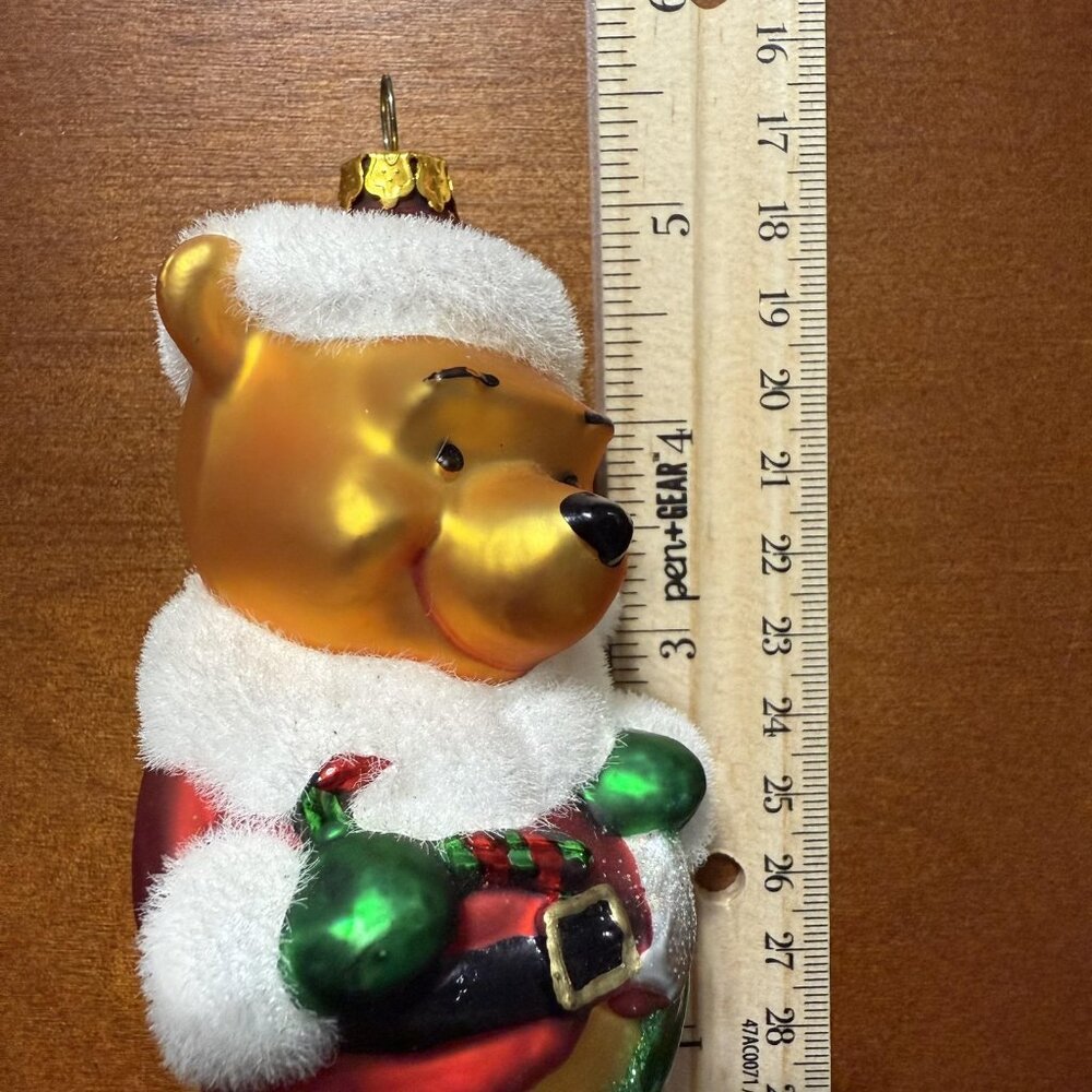 Disney Winnie The Pooh Santa Christmas Ornament Glass Gold Bear 2009 Hallmark - Picture 7 of 7